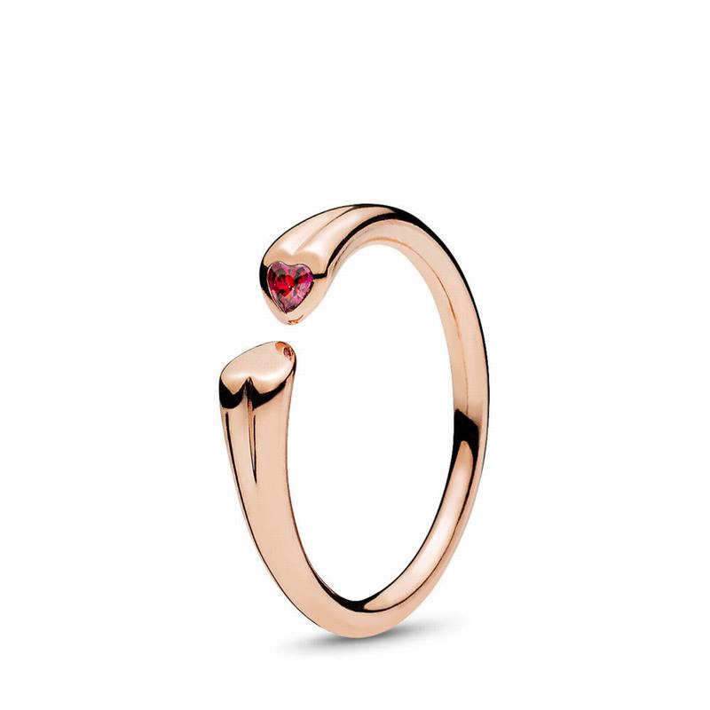 Pandora Polished & Sparkling Hearts Open Stackable Ring Ireland - Pandora Rose/Red/Cubic Zirconia -